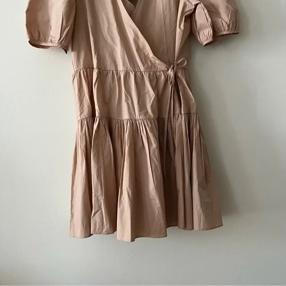 J. Crew Tan Puff-Sleeve Cotton Poplin Wrap Dress